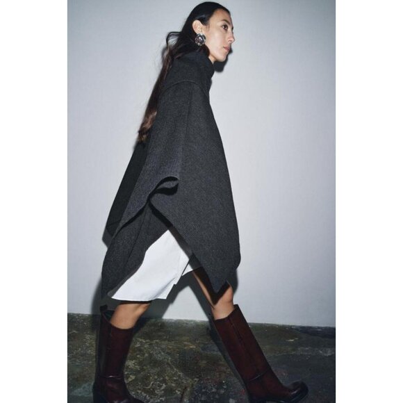 ZARA ASYMMETRIC NECK WOOL CAPE - Picture 5 of 10